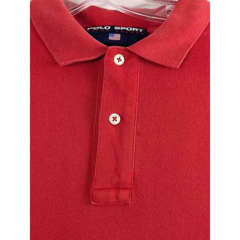 Vintage Ralph Lauren Polo Sport Mens Large Red Short‎ Sleeve Shirt Blue Pony